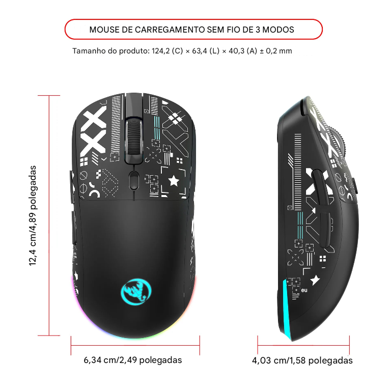 Mouse Gamer Bluetooth com 3 Modos