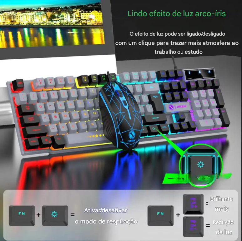 Conjunto de Teclado e Mouse USB.RGB gamer