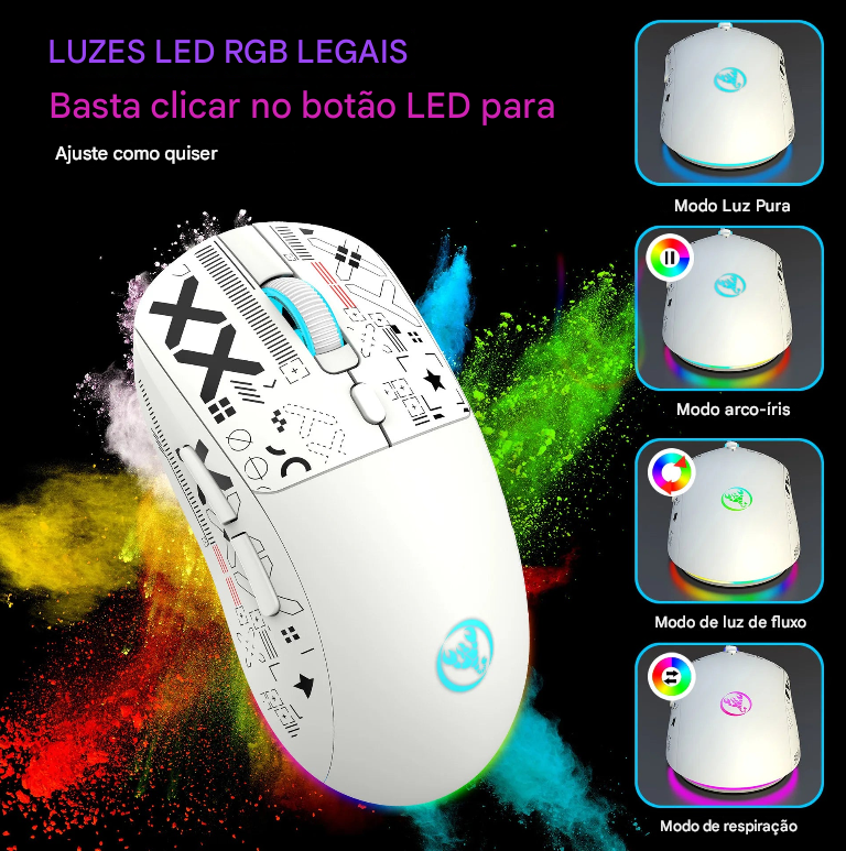 Mouse Gamer Bluetooth com 3 Modos