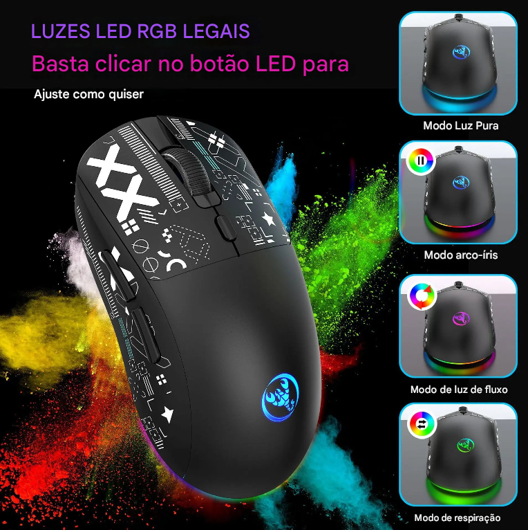 Mouse Gamer Bluetooth com 3 Modos