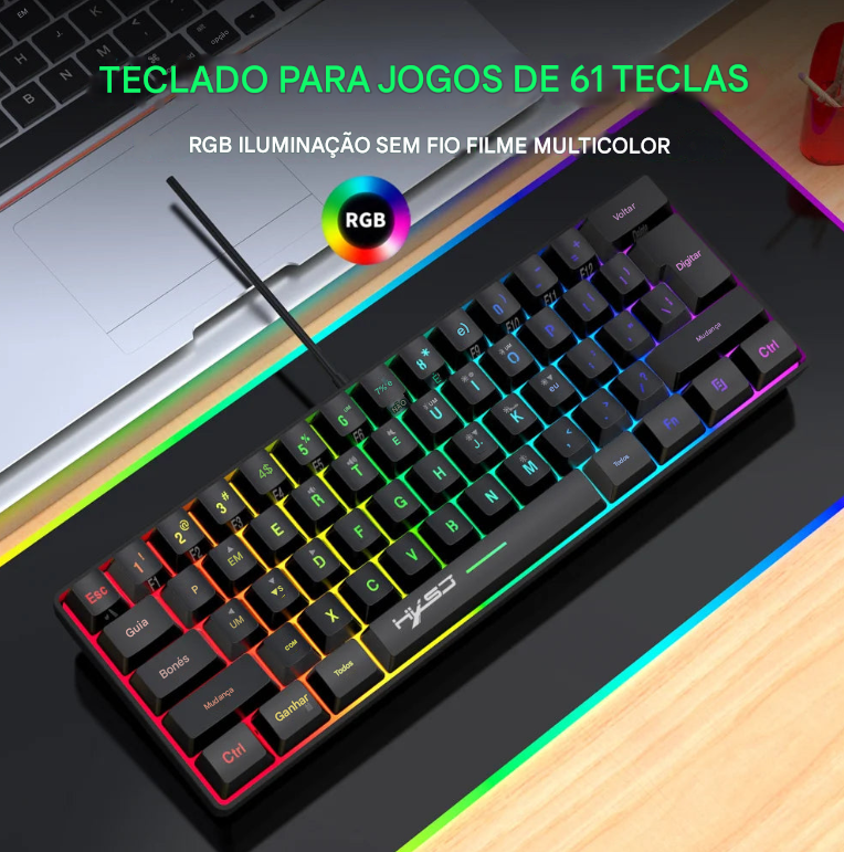 Mini Teclado Gamer 60% à prova d'água