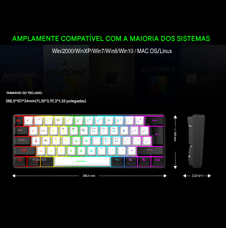 Mini Teclado Gamer 60% à prova d'água