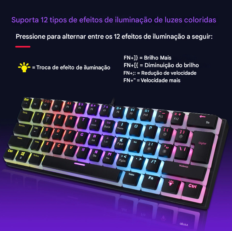 Mini Teclado Gamer 60% à prova d'água