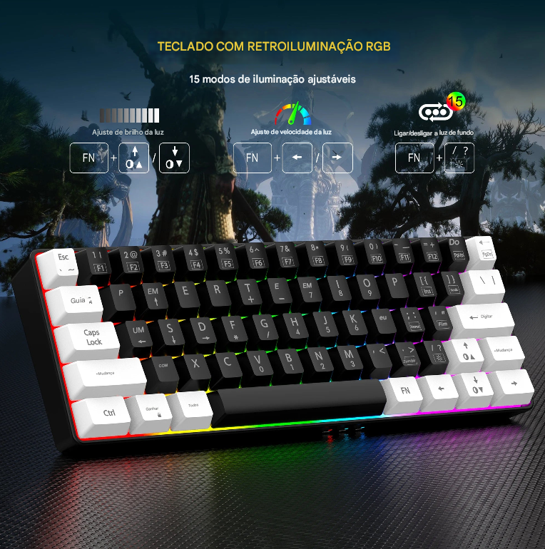 Mini Teclado Gamer 60% à prova d'água