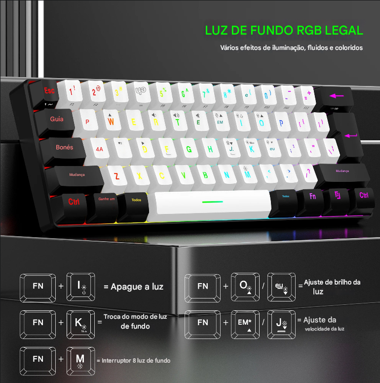 Mini Teclado Gamer 60% à prova d'água